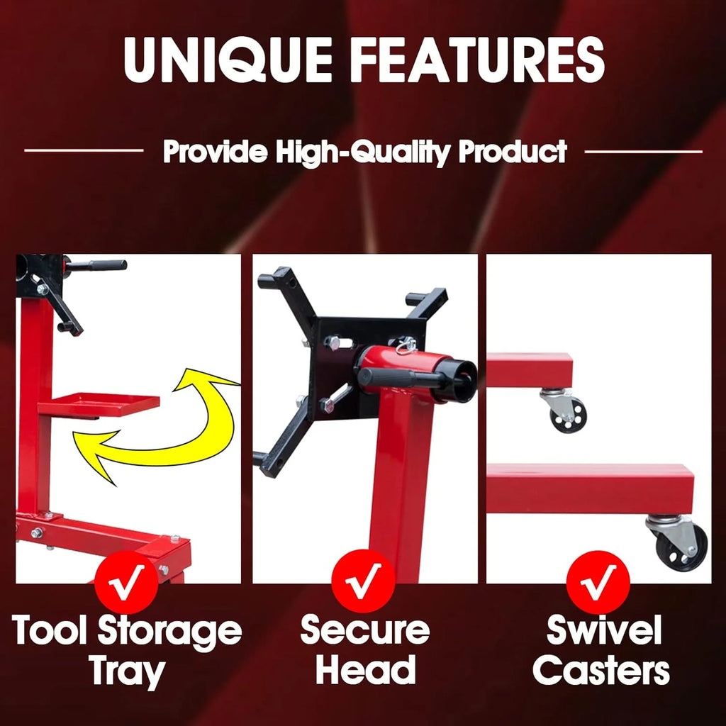 Rotating Engine Stand, 1,000 Lbs Capacity With Removable Oil Pan And Magnetic Tray - AT25002R