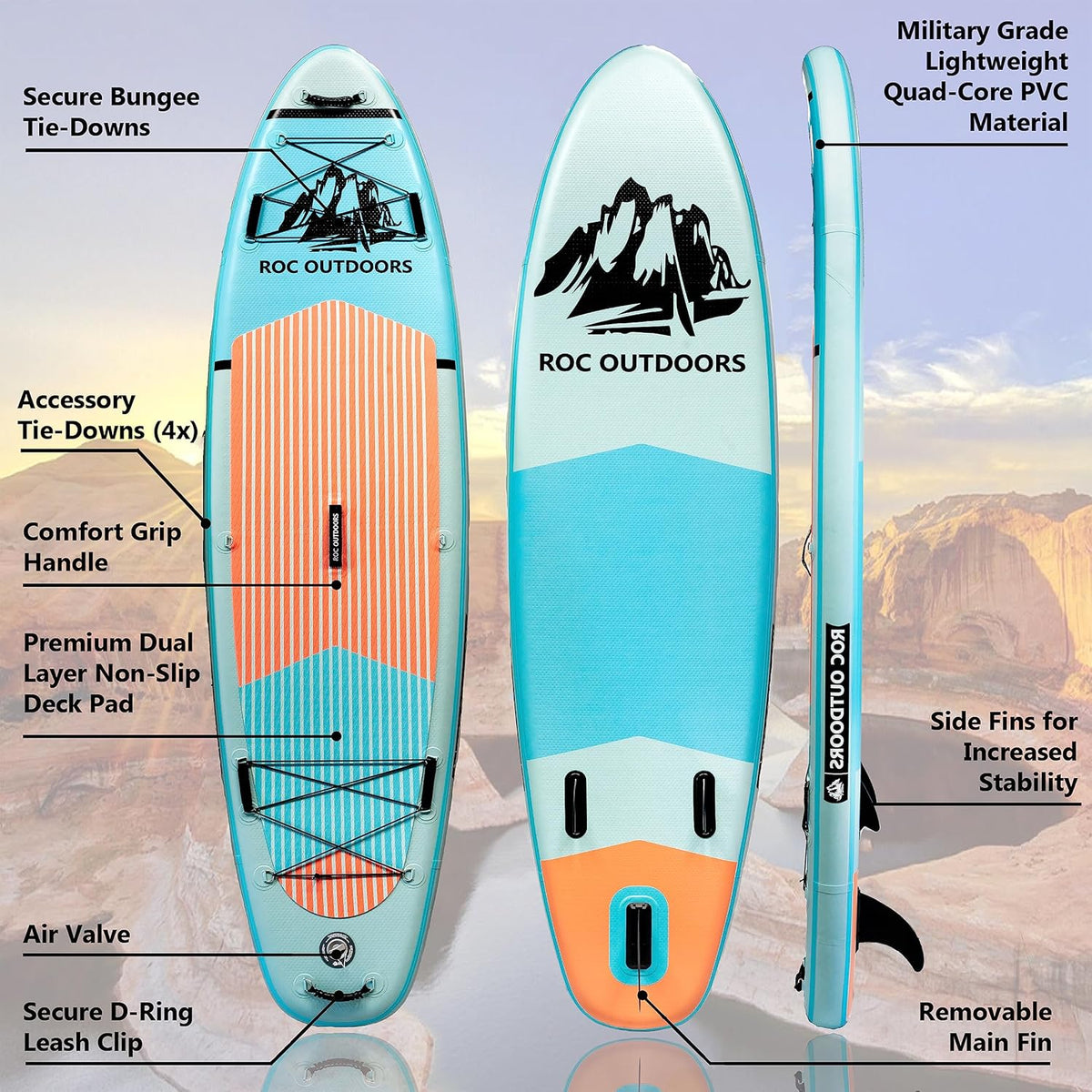 ROC Inflatable Stand-Up Paddle Board With Anti-Slip Comfortable Deck