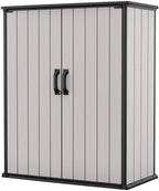 Keter Premier Vertical Outdoor Storage Shed With Floor, Lockable Double Doors, Grey