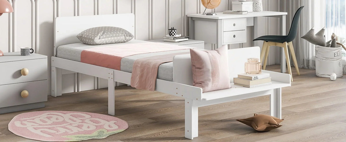 White Twin Bed With Footboard Bench