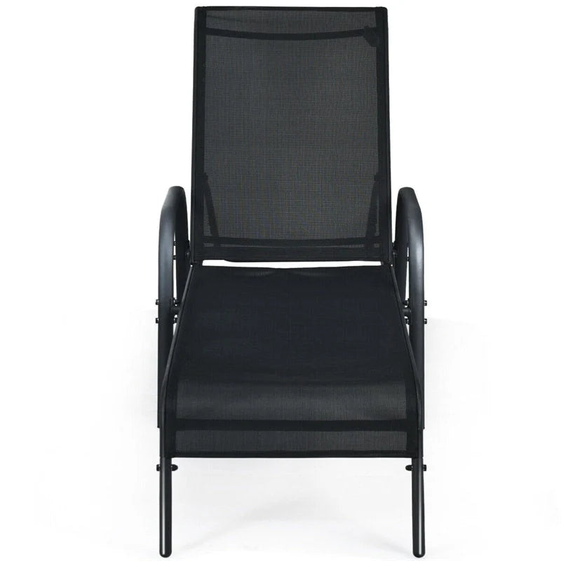 Fabric Folding Outdoor Chaise Lounge Chairs, 2 Pcs, 5 Position