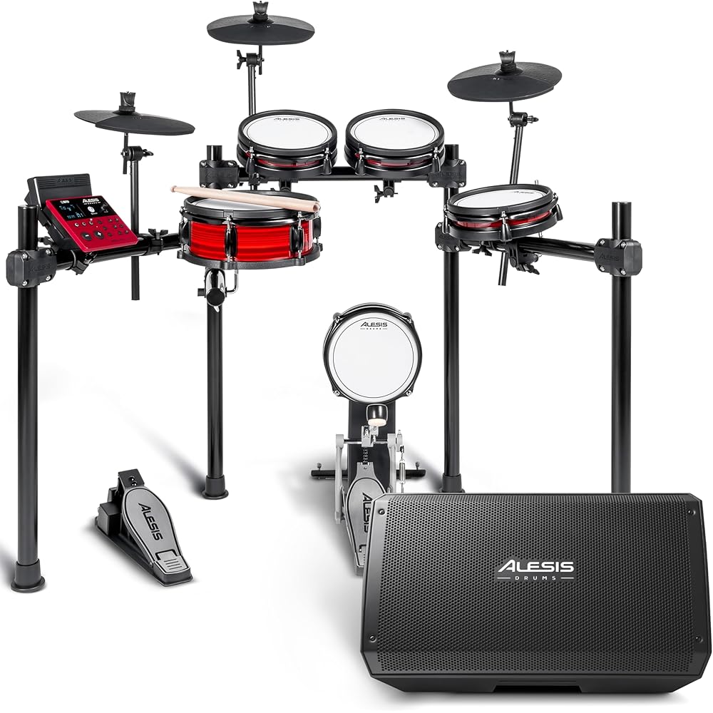 Alesis Nitro Pro Red Electric Drum Set And Strike Amp 12 MK2 12-inch 2500W Drum Amp Speaker