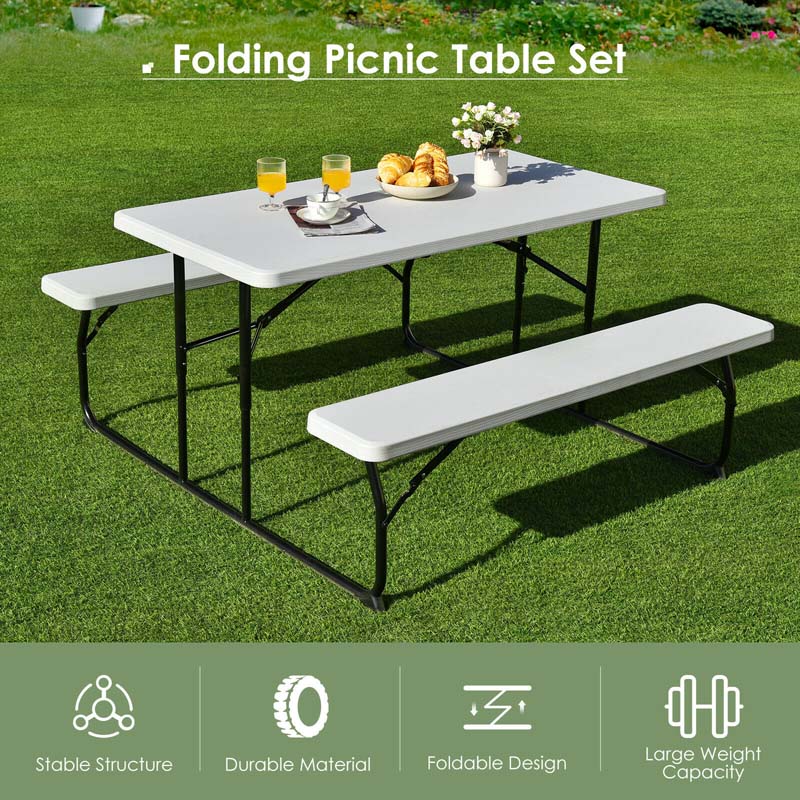 4-Person Folding Picnic Table Bench Set, 59 in x 54 in x 28.5 in - Steel And HDPE