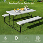 4-Person Folding Picnic Table Bench Set, 59 in x 54 in x 28.5 in - Steel And HDPE