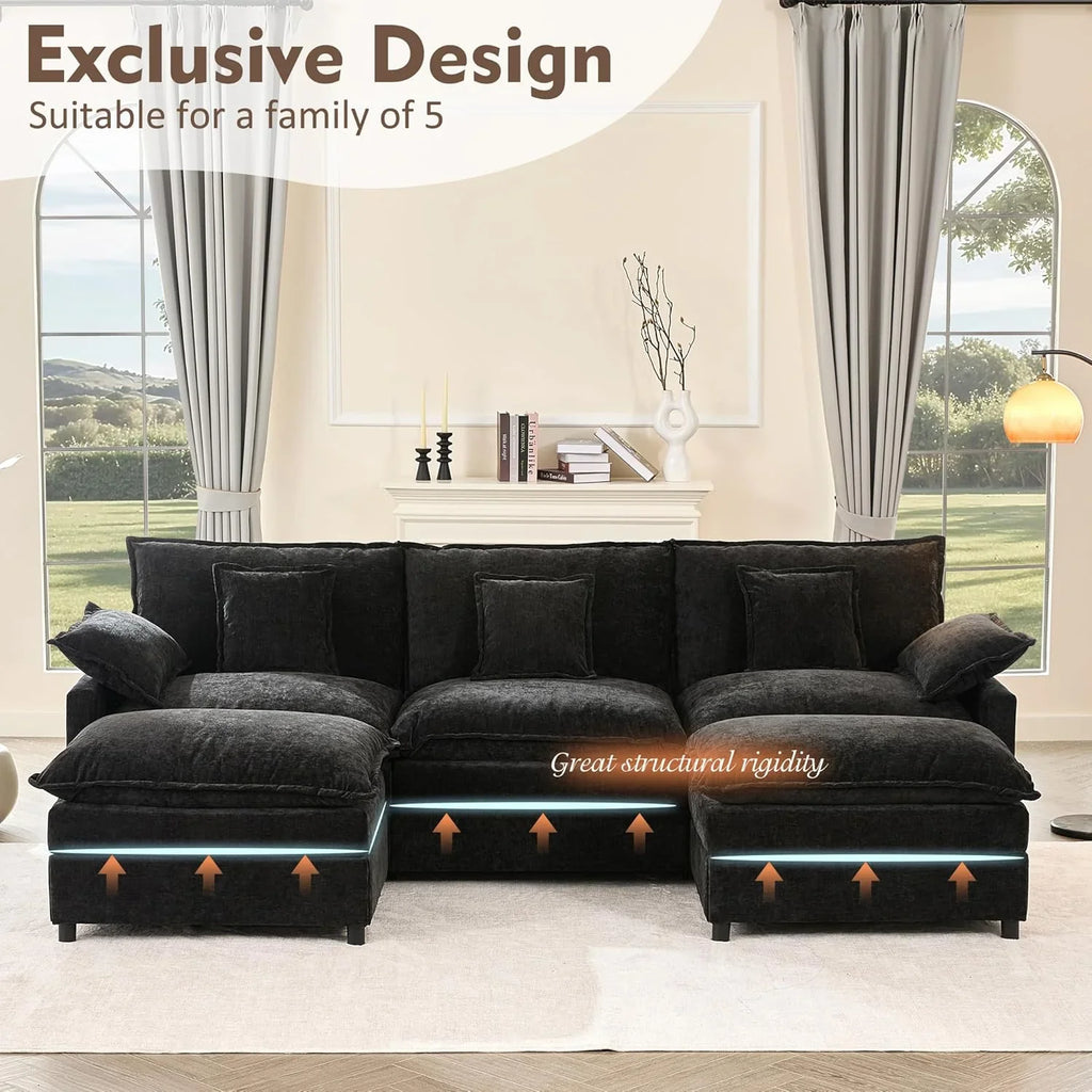 108 Inch U Shape Sectional Sofa With Removable Footstool