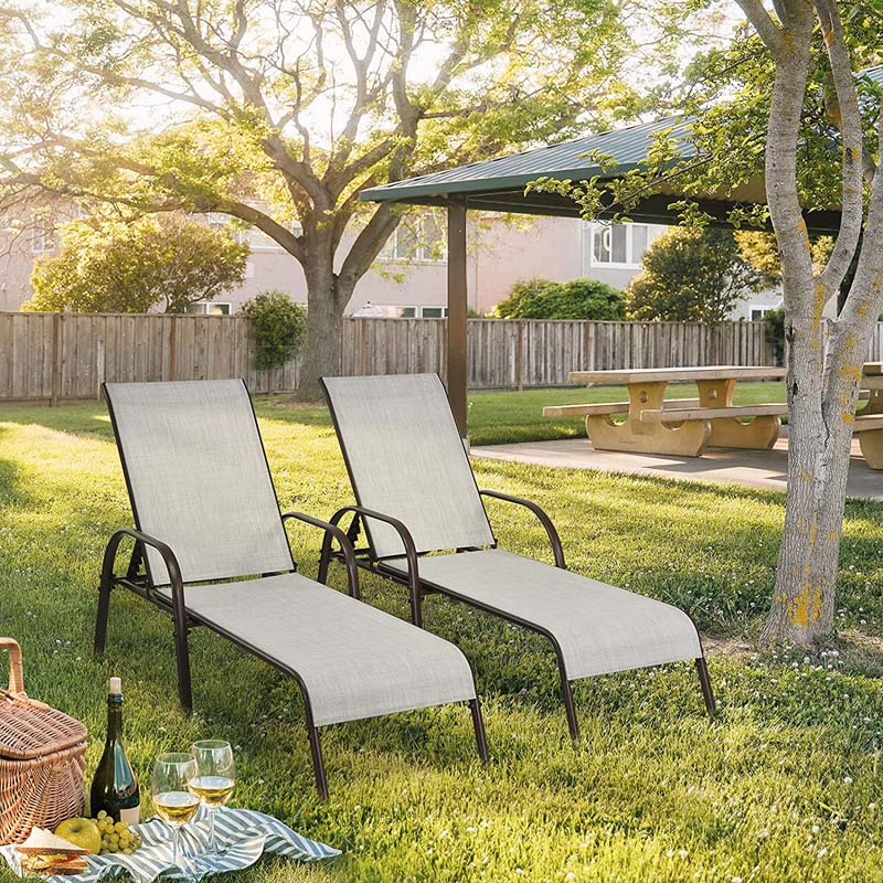 Fabric Folding Outdoor Chaise Lounge Chairs, 2 Pcs, 5 Position