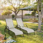 Fabric Folding Outdoor Chaise Lounge Chairs, 2 Pcs, 5 Position