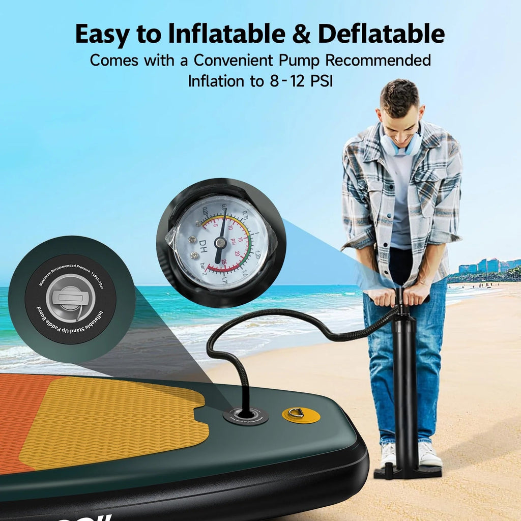 LNOW 10'6 Inflatable Stand Up Paddle Board, 6 ft Thick - Triple Action Pump