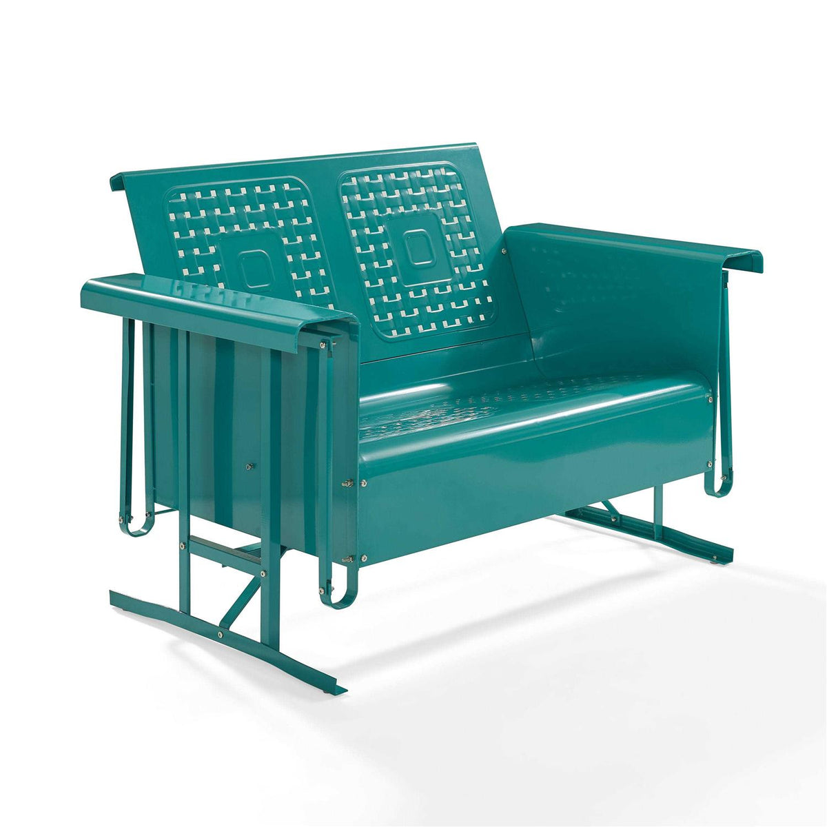 Crosley Outdoor Metal Loveseat Glider, Turquoise, 32.5in H x 48.75in W x 28in D - Bates