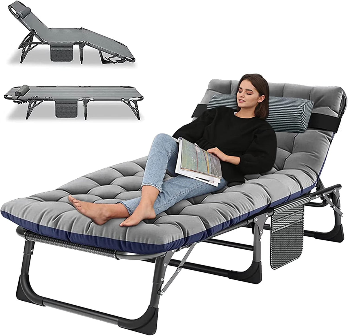 Slsy 5-Position Adjustable Folding Lounge Chair And Cot - 75.2" x 25.6" x 11.8"