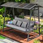 Garden Swing Set With Weather-Resistant Frame And 4 Gray Cushions, 7 cm Thick