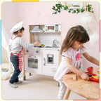 Tiny Land Wooden Children's Play Kitchen Set, White, 30.3 x 11.8 x 40 Inches