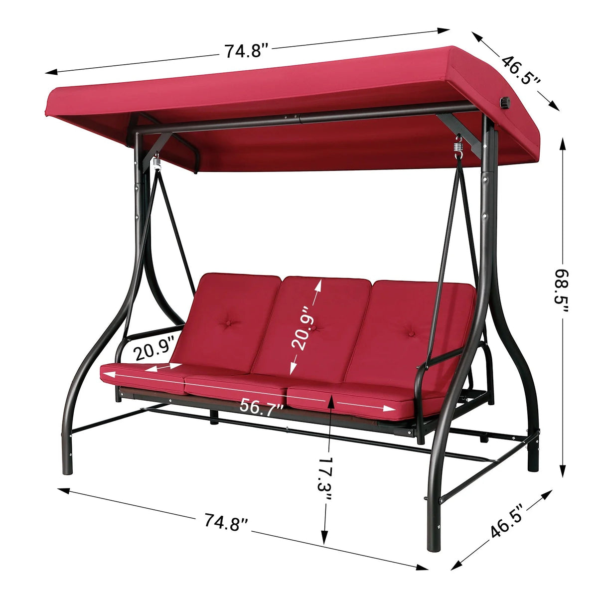 Arlopu 3-Person Outdoor Convertible Porch Swing Glider With Canopy