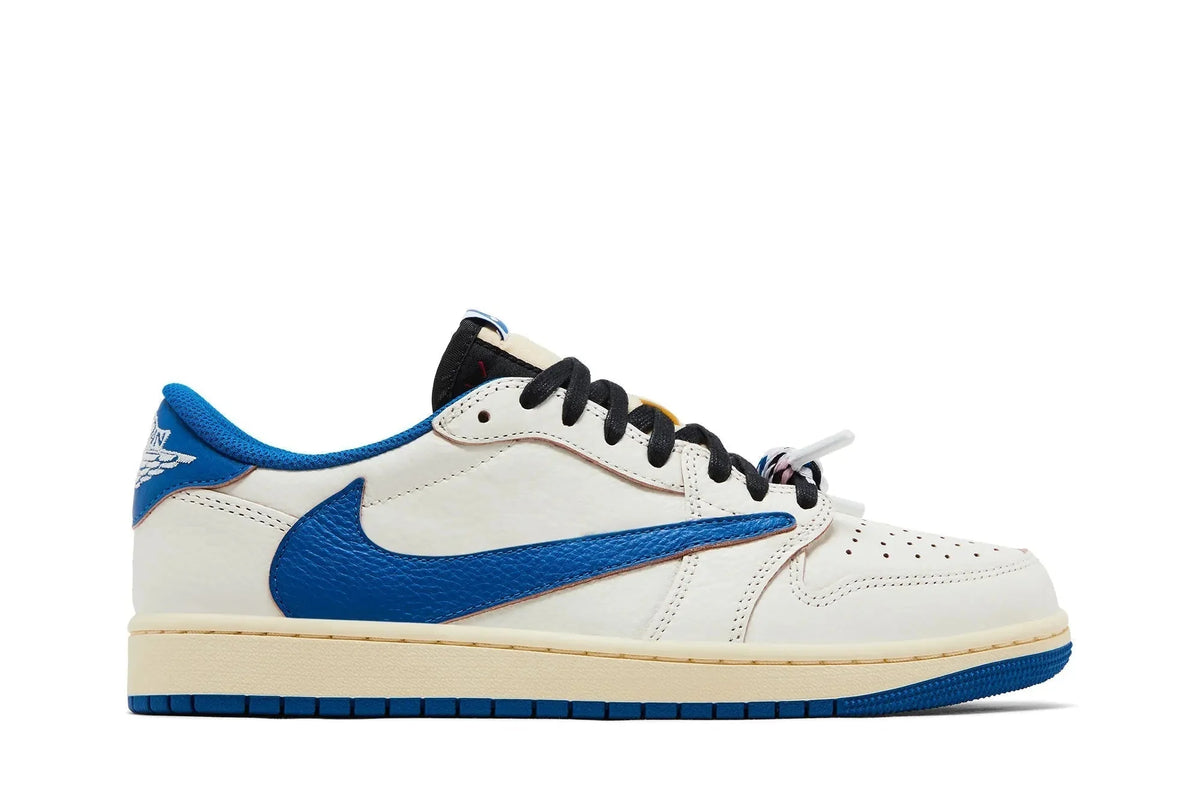 Fragment Design x Travis Scott x Jordan 1 Low OG SP Sneakers, Sail Military Blue - DM7866 104