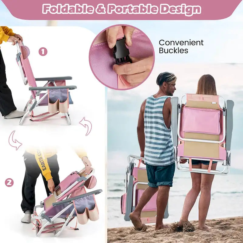 Costway Folding Backpack Beach Chairs 4-Pack, 5-Position Adjustable