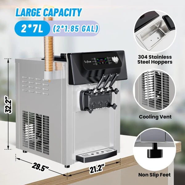 Commercial Soft Serve Ice Cream Machine, 2200W, 3 Flavor, 5.3-7.4 Gal/Hr - ICE_CREAM_MAKER