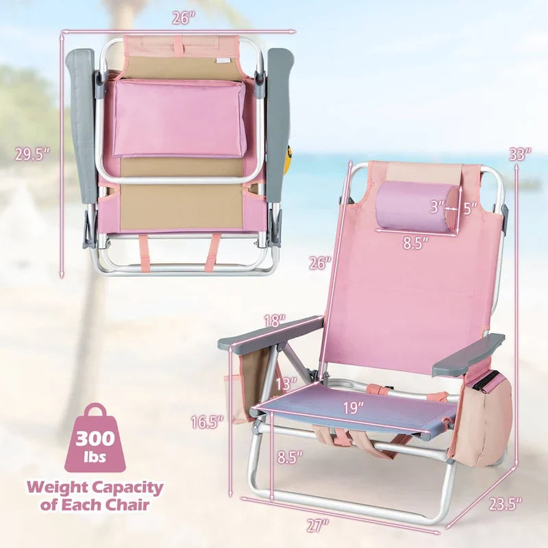 Costway Folding Backpack Beach Chairs 4-Pack, 5-Position Adjustable