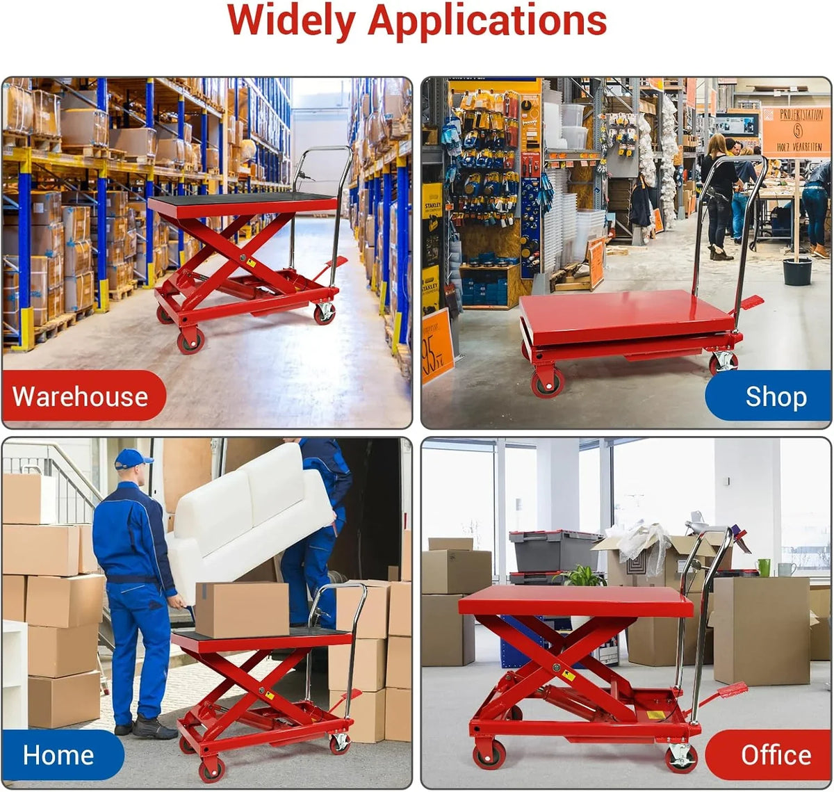 Hydraulic Double Scissor Lift Table Cart, 500 lbs, 30 inch Lifting Height