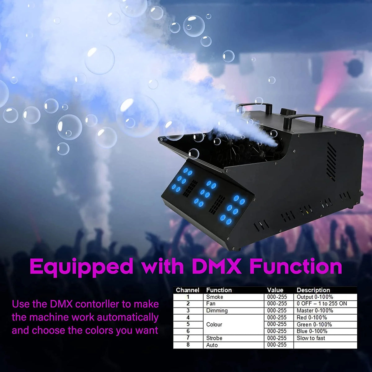 TC-Home 3 In 1 Stage Fog Bubble Machine 3000W 1L 18 RGB LEDs