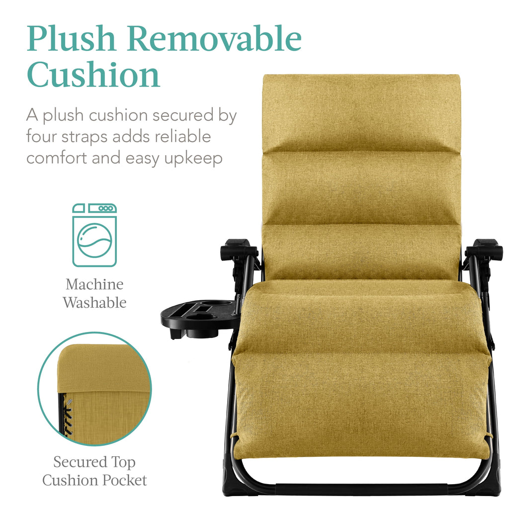 Best Choice Products Oversized Zero Gravity Folding Recliner With Removable Cushion And Side Tray - Fossil Gray