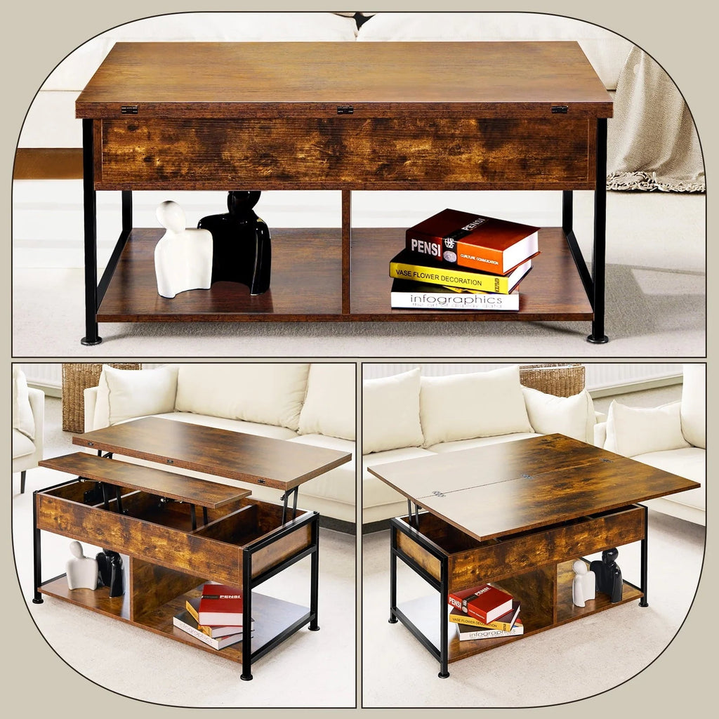 MONVANE Lift Top Coffee Table With Storage, 40 in, Rustic Brown