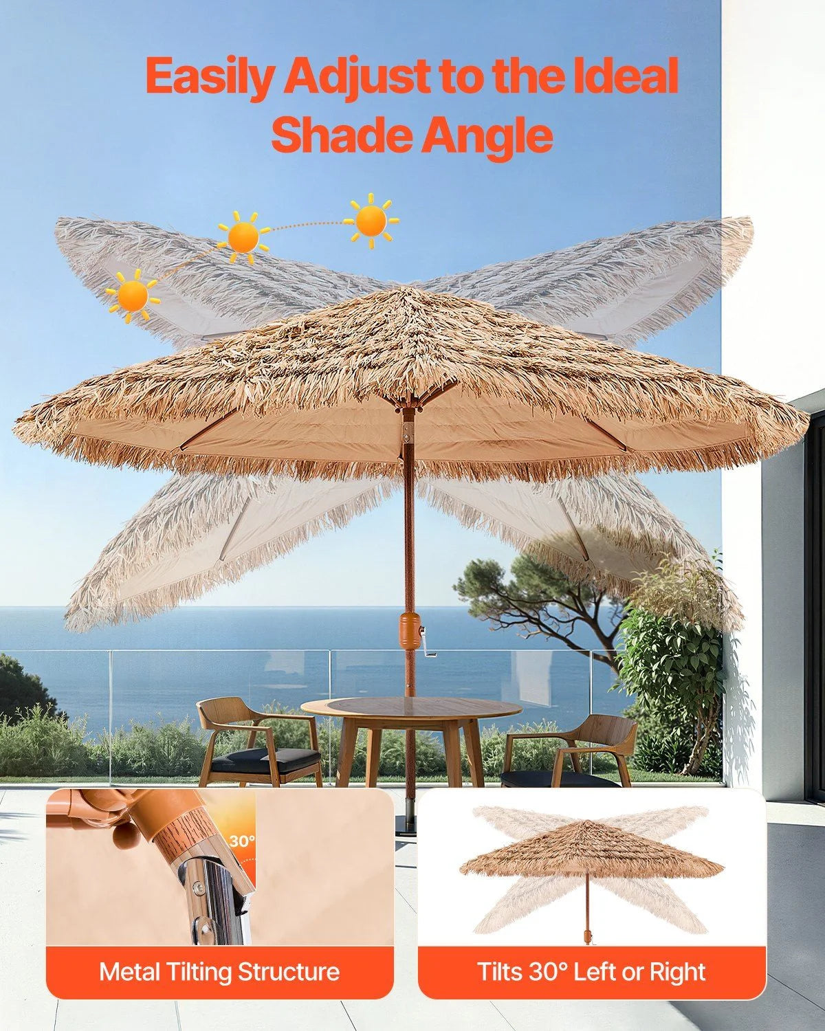 Thatched Tiki Patio Umbrella 9 ft