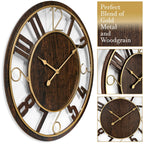 24 Inch Round Wooden Wall Clock With Numeral Design - Battery Operated