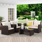 Wisteria Lane 4-Piece Outdoor Wicker Patio Conversation Set With Blue Cushions