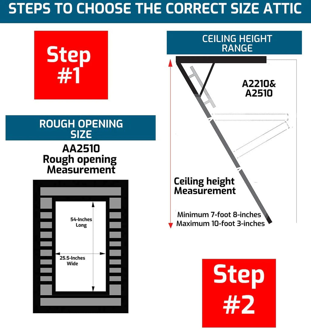 Elite Aluminum Attic Ladder, 25-1/2 by 54-Inch Rough Opening, 7-10-Foot Ceiling Height, 375-Pound Capacity - AA2510