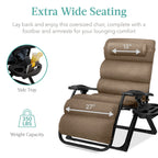 Best Choice Products Oversized Zero Gravity Folding Recliner With Removable Cushion And Side Tray - Fossil Gray