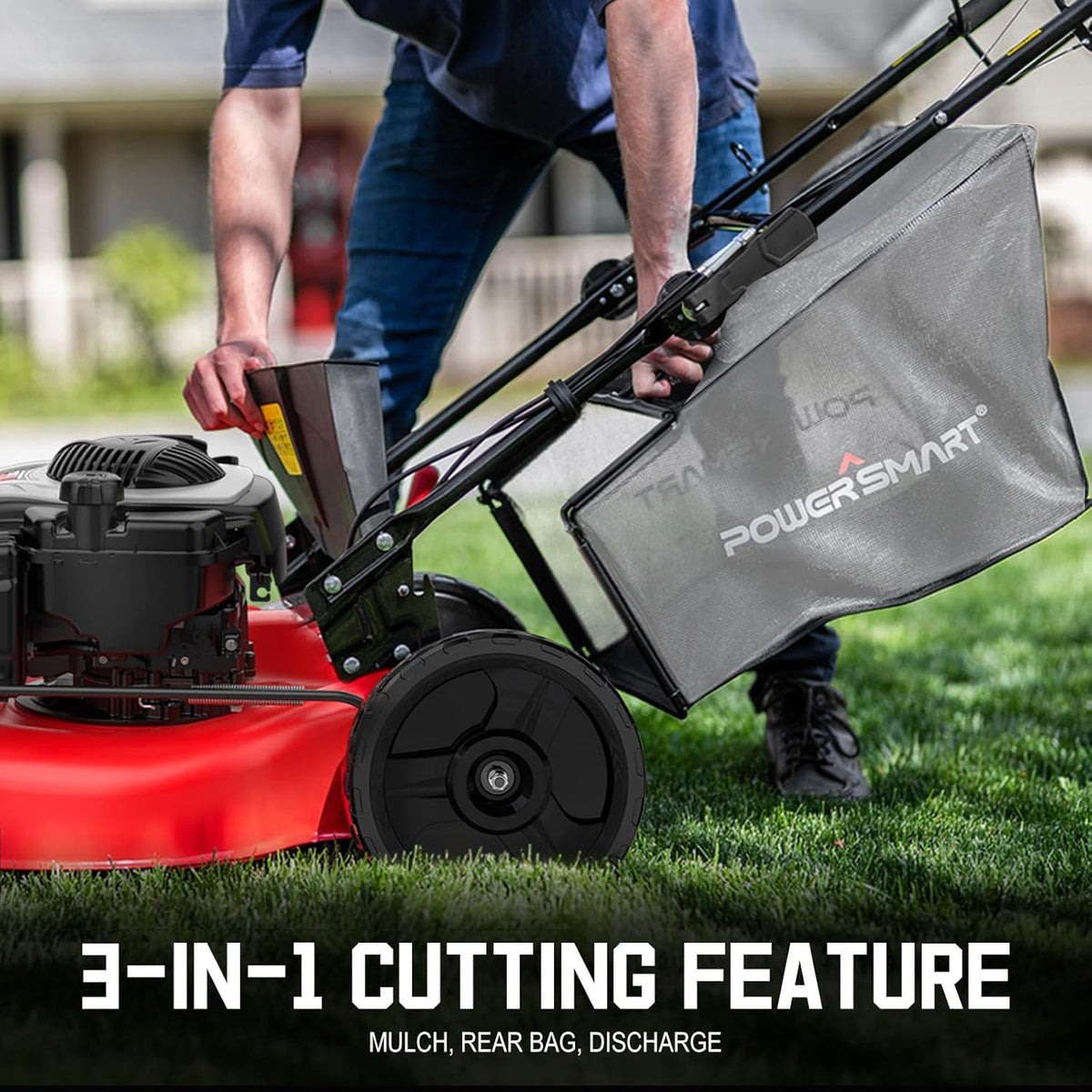 PowerSmart Self-Propelled Gas Lawn Mower 22-Inch 140cc Briggs & Stratton E550 Engine - 3-In-1 Rear-Wheel Drive