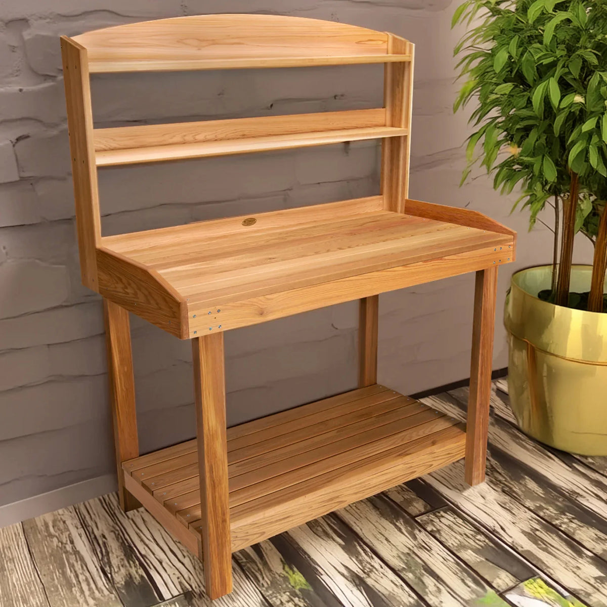 All Things Cedar Deluxe Potting Bench Outdoor Garden Workstation Table - 47-1/2L x 24W x 61H