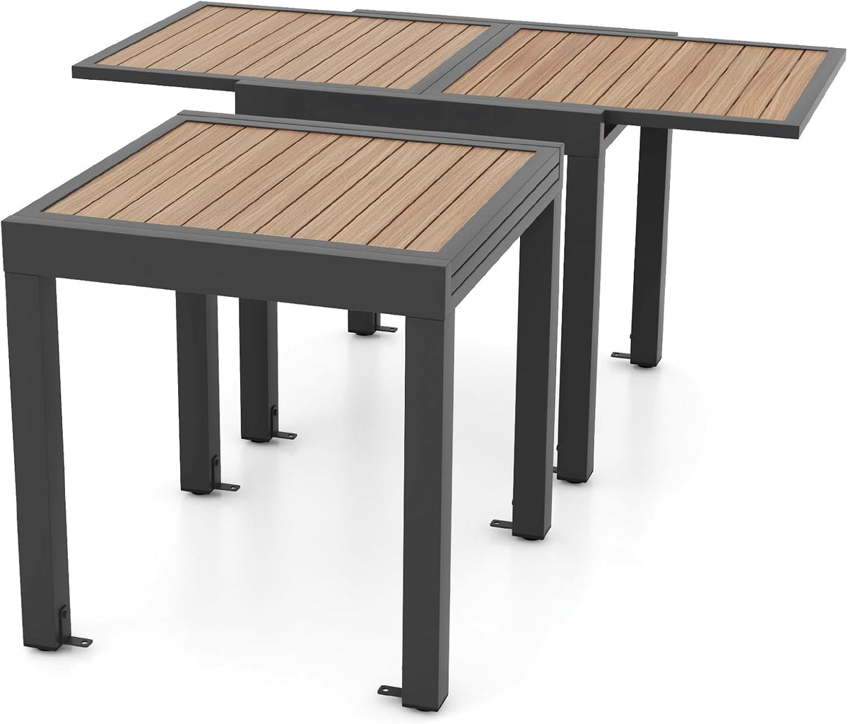 Extendable Outdoor Dining Table, Aluminum Frame, Dark Grey, Slatted Top - 80D x 160W x 75H Centimetres