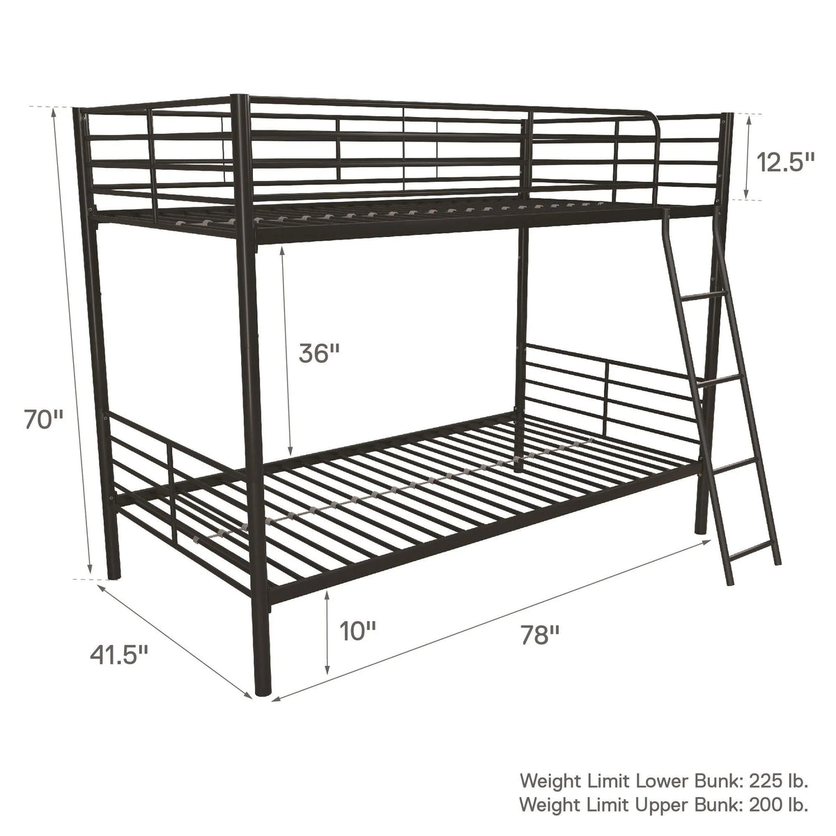 Mainstays Convertible Twin Over Twin Metal Bunk Bed - Black