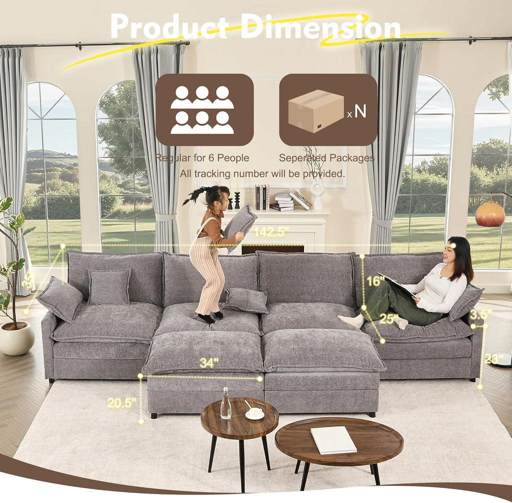 108 Inch U Shape Sectional Sofa With Removable Footstool