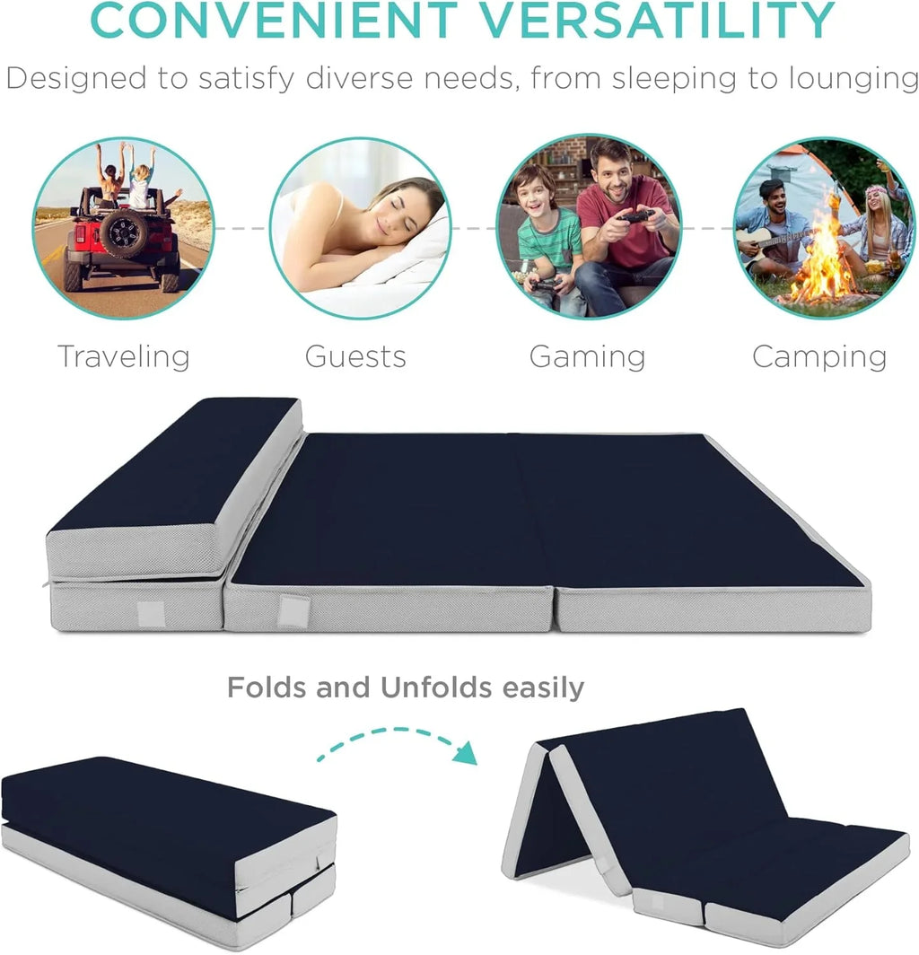 Best Choice Products Queen-Size 4in Tri-Fold Foam Mattress With Carry Case - Grey