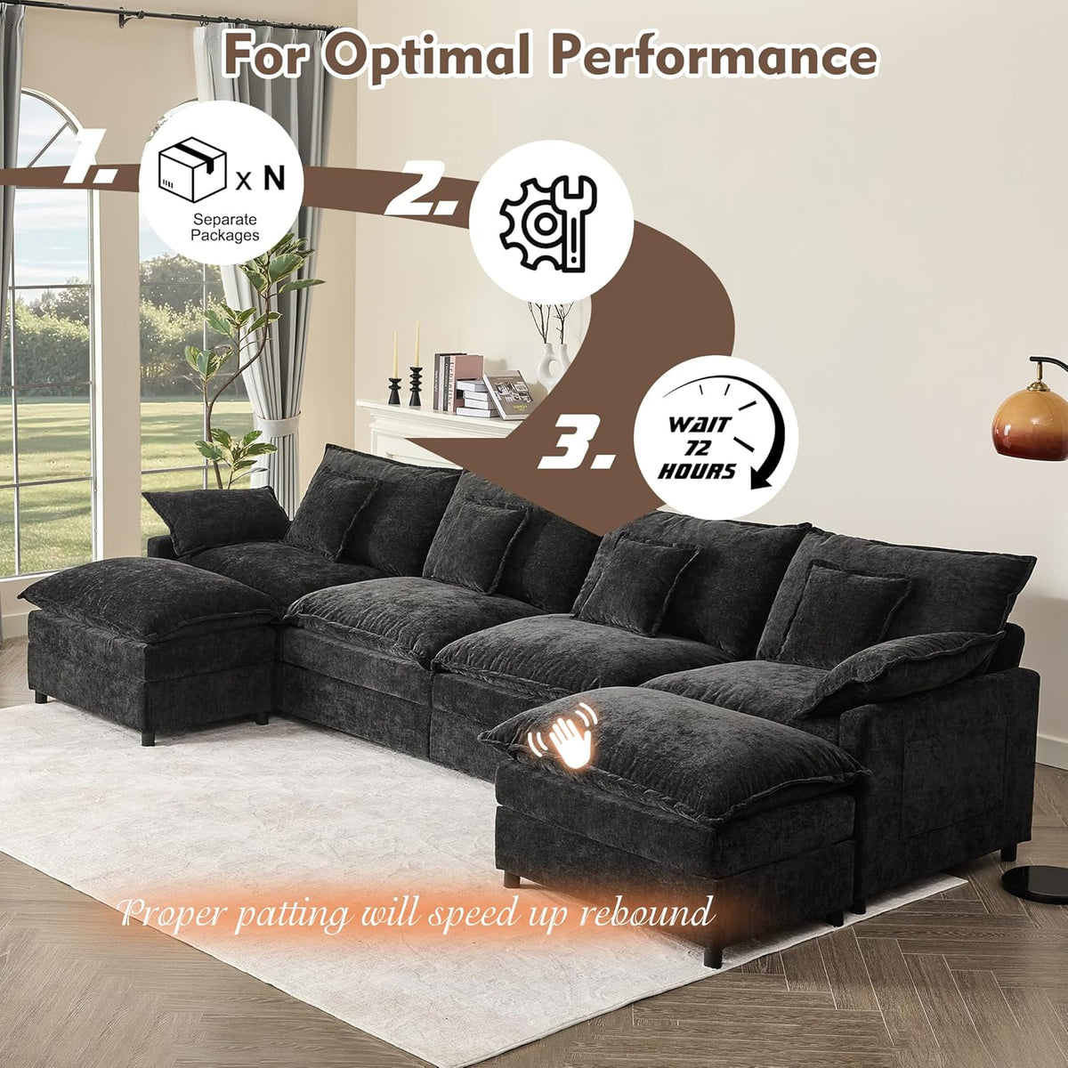 108 Inch U Shape Sectional Sofa With Removable Footstool