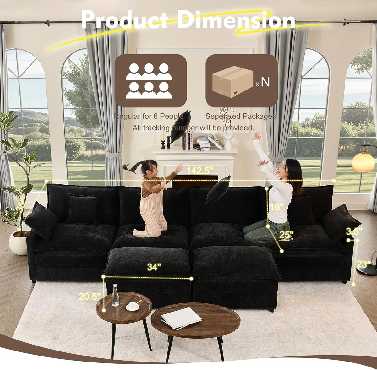 108 Inch U Shape Sectional Sofa With Removable Footstool