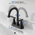 Hurran 4 Inch Matte Black 3-Hole Bathroom Sink Faucet With Pop-Up Drain
