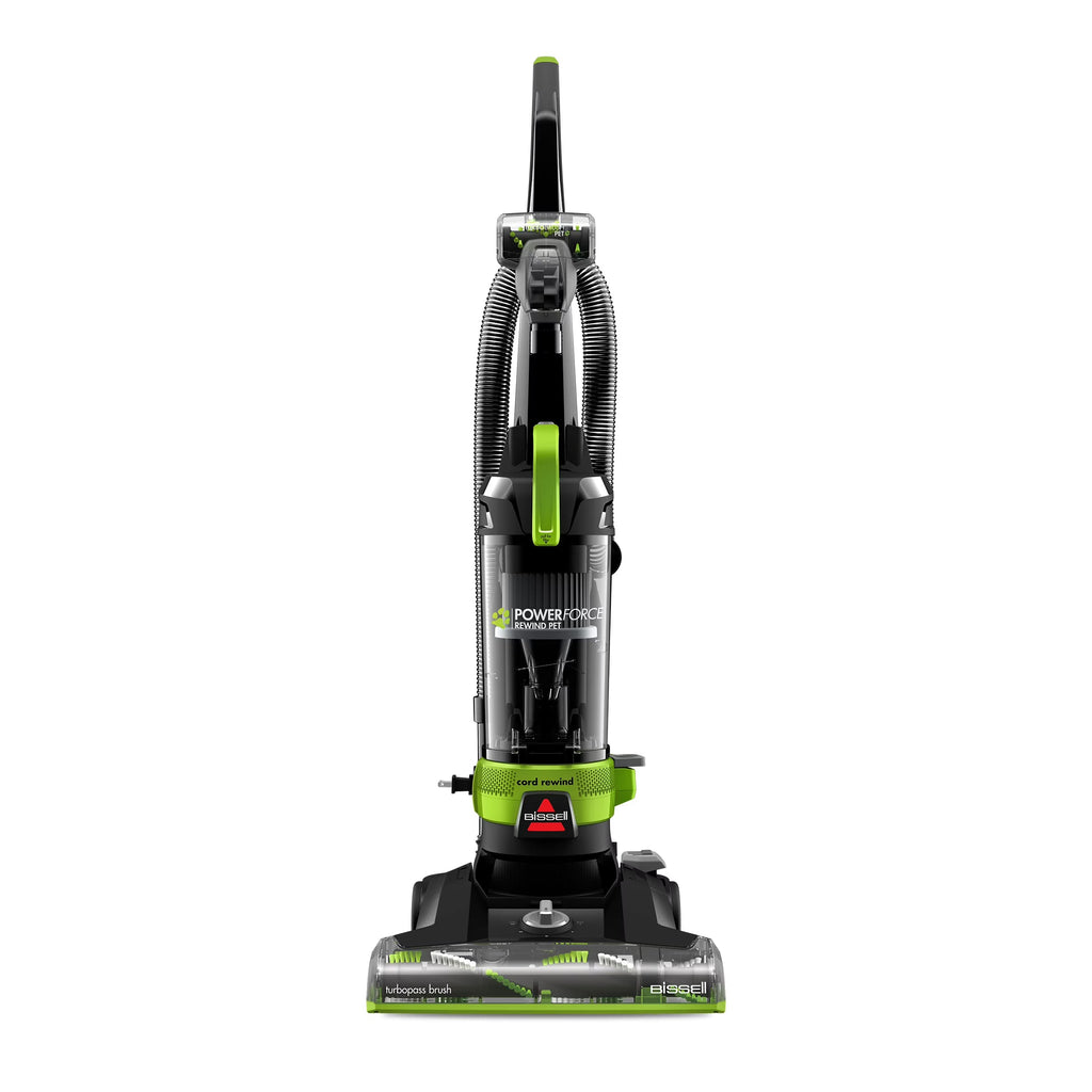 BISSELL PowerForce Helix Turbo Rewind Pet Upright Vacuum, Black & Green - 3333