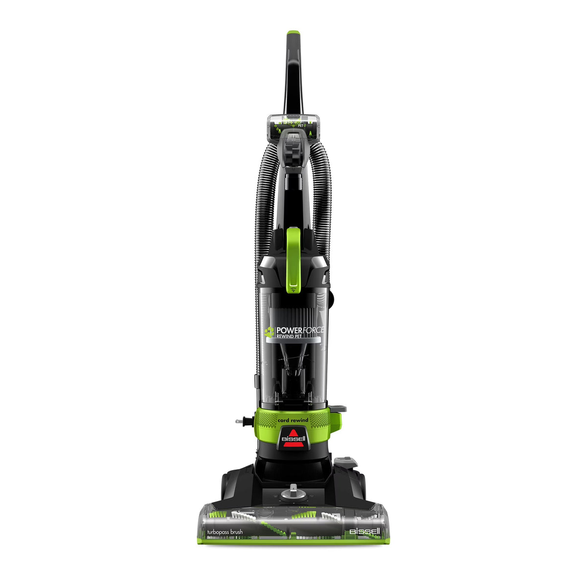 BISSELL PowerForce Helix Turbo Rewind Pet Upright Vacuum, Black & Green - 3333