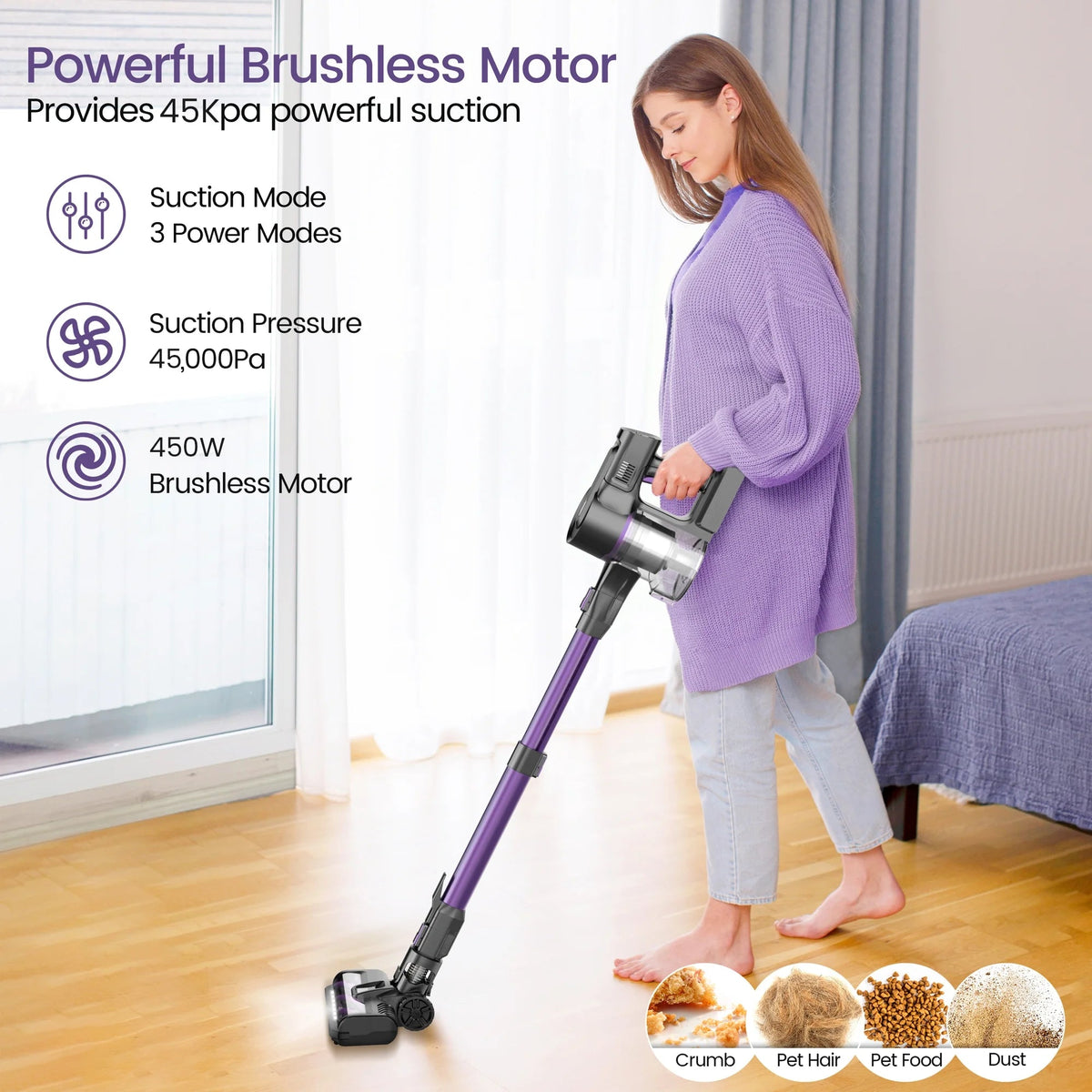 YOMATECH Cordless Stick Vacuum Cleaner, 30KPa, 365W, 6-in-1 - S100