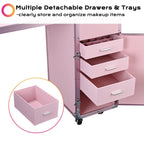 BYOOTIQUE Mobile Nail Station Rolling Makeup Train Case With Mirror, 4 Drawers - Pink