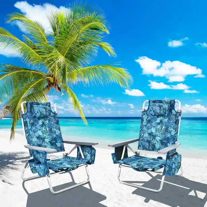 Costway Folding Backpack Beach Chairs 4-Pack, 5-Position Adjustable
