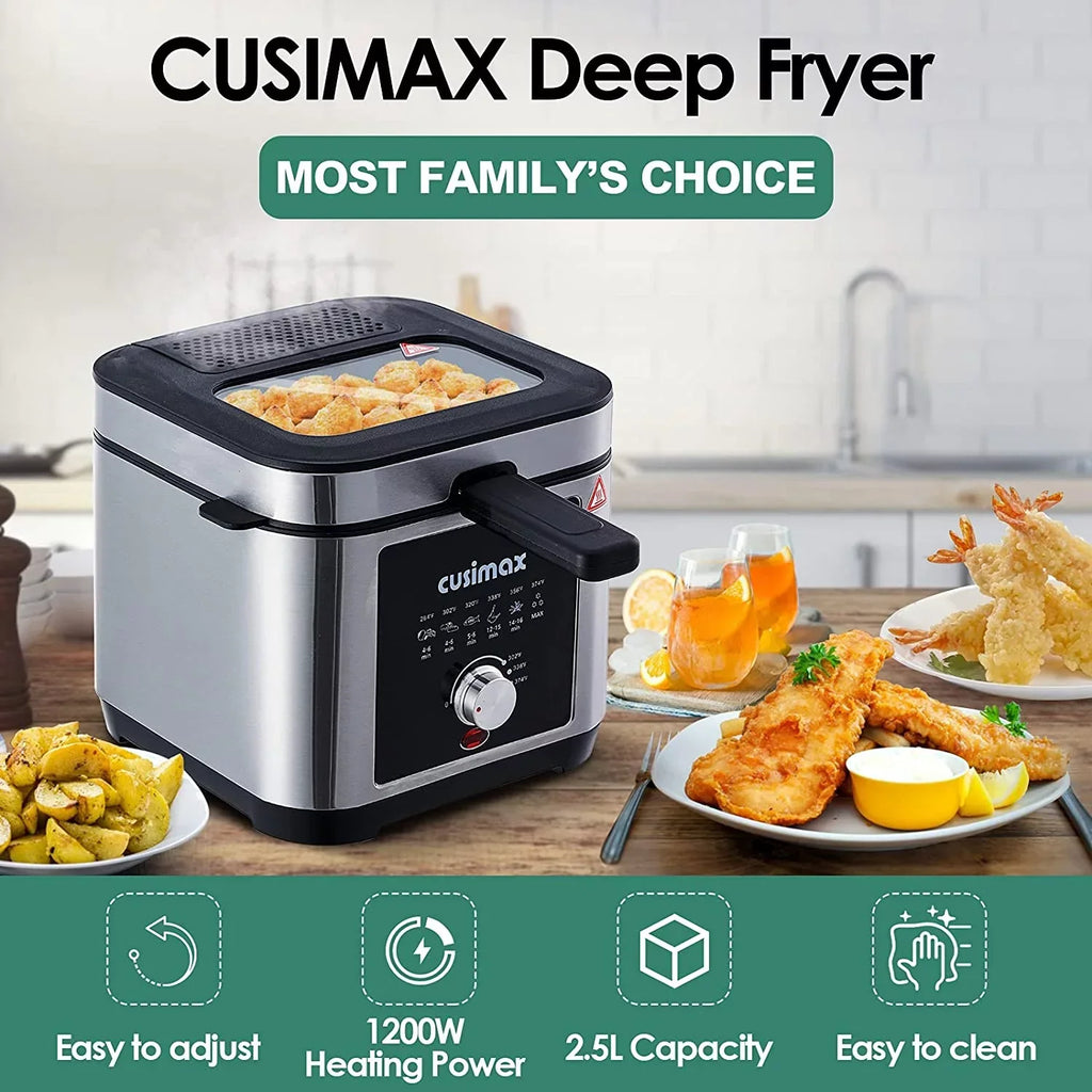 CUSIMAX 2.6QT Stainless Steel Electric Deep Fryer - CMDF-02