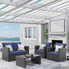 Wisteria Lane 4-Piece Outdoor Wicker Patio Conversation Set With Blue Cushions