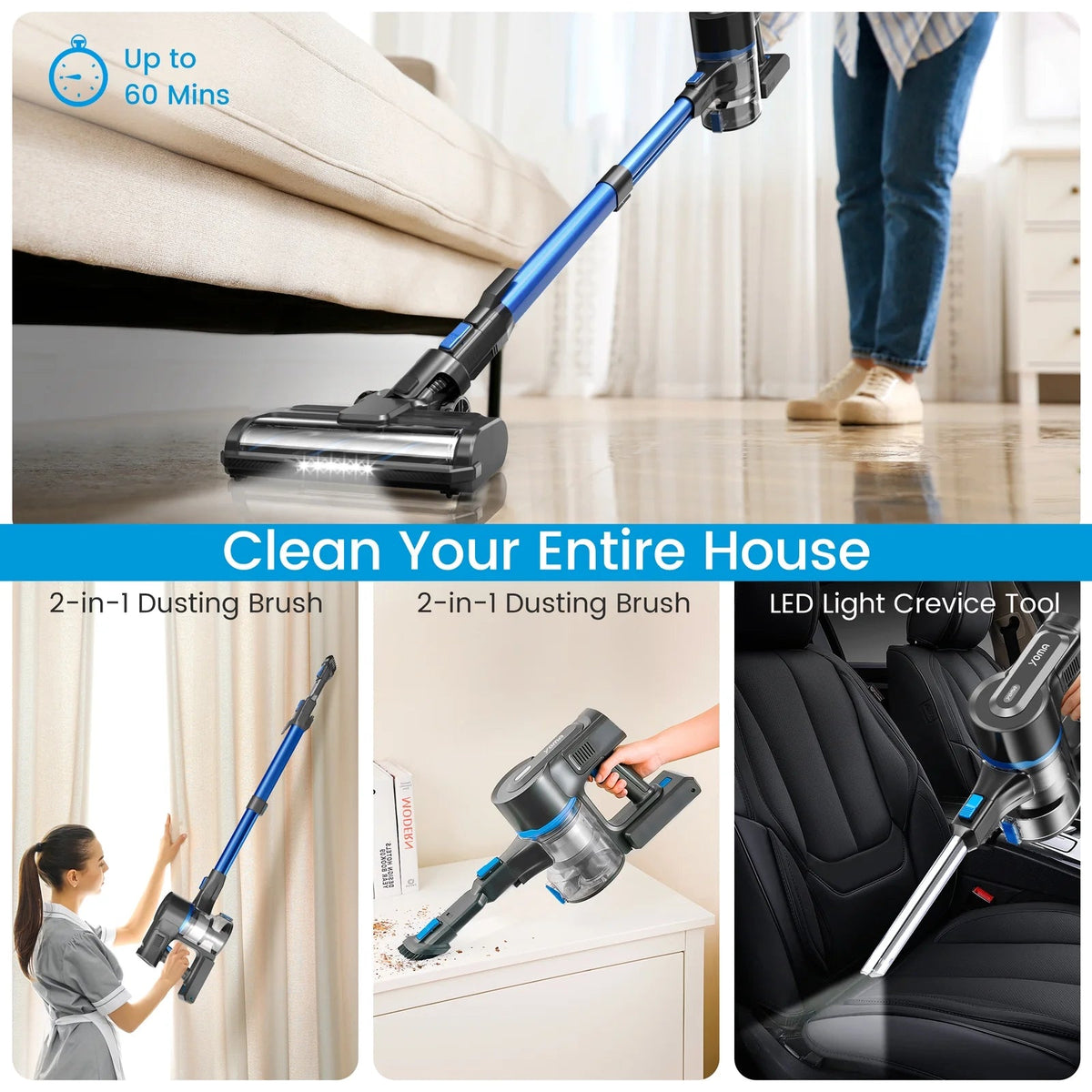 YOMATECH Cordless Stick Vacuum Cleaner, 30KPa, 365W, 6-in-1 - S100