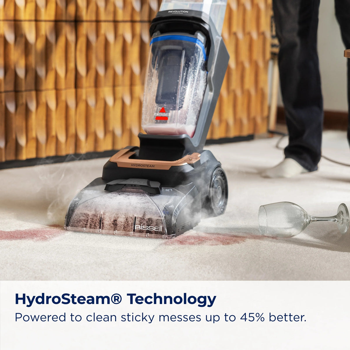 BISSELL Revolution HydroSteam Upright Carpet Cleaner, 1-Gallon Tank, 7-Foot Hose, 4-Inch Tool, Black & Copper - 4117