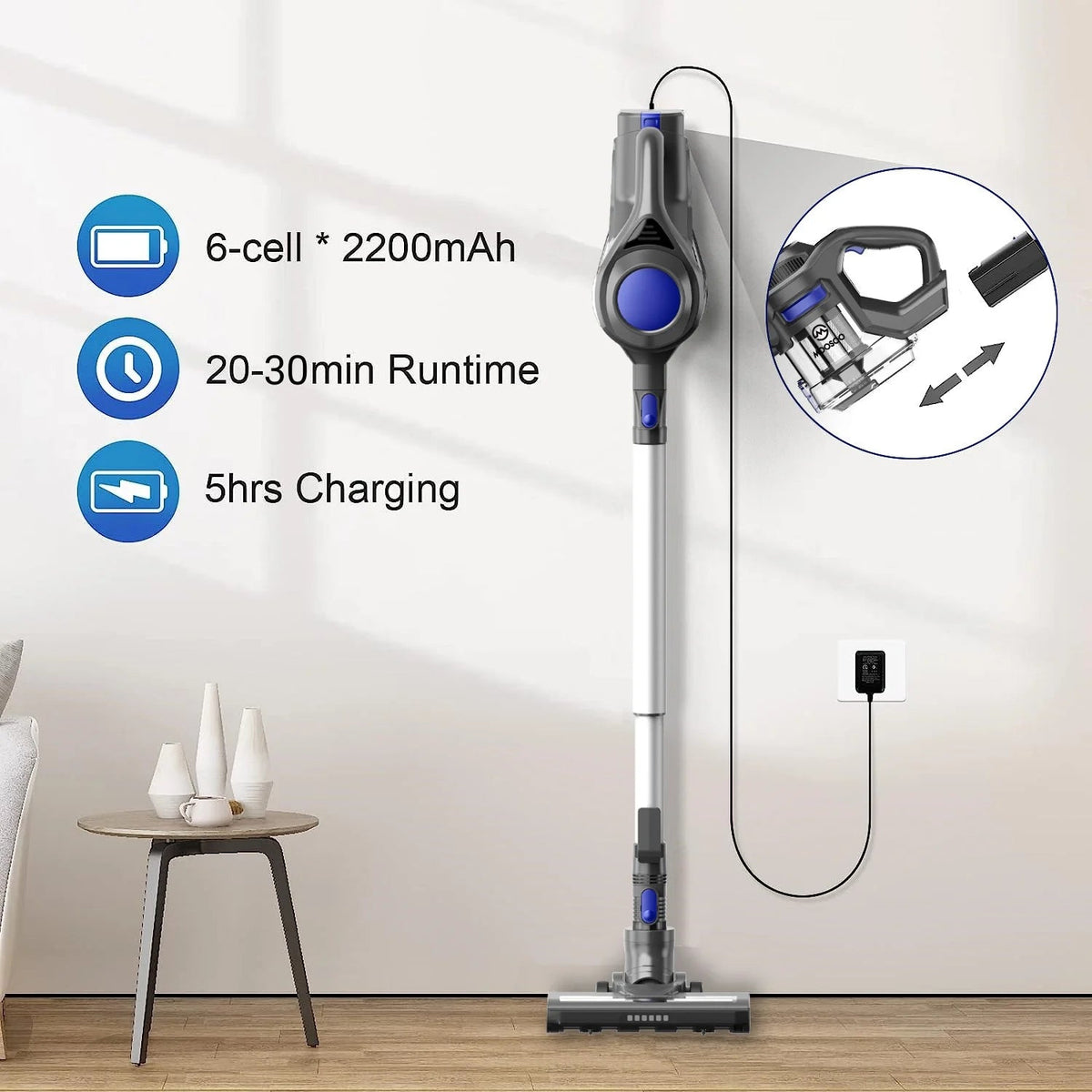 MOOSOO 4-in-1 Cordless Stick Vacuum Cleaner, 1.3L, 120W - XL-618A