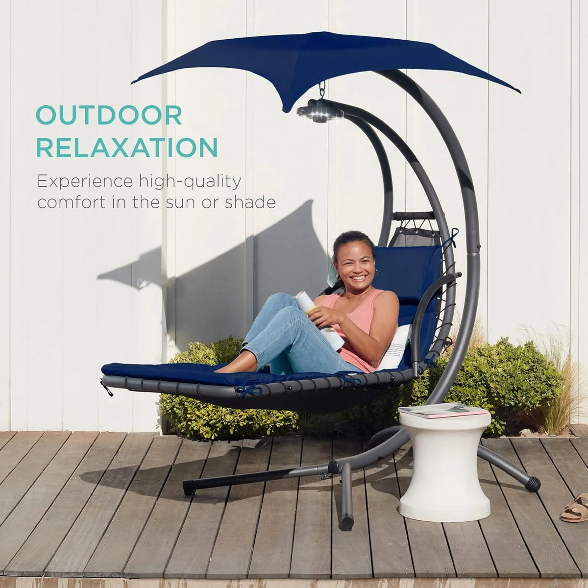 Best Choice Products Outdoor Hanging Steel Chaise Lounge Chair With Canopy, Charcoal Gray - SKY5871